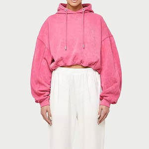 Sudadera con capucha corta a prueba de viento de alta calidad hecha en Pakistán para mujer, ropa de calle de invierno con logotipo frontal, cuello con capucha, longitud corta - Product Image 5