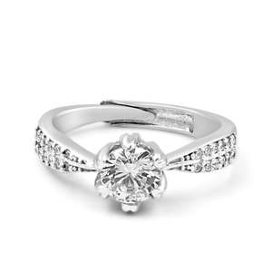 NOVAMART Fine Zarkan Romantic <b>Silver</b> <b>Solitaire</b> Propose <b>Ring</b> Fashionable Inlay Princess Cut Moissanite Free Size for Engagement W - Product Image 4