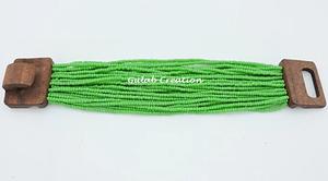 Pulsera Bohemia hecha a mano para mujer, brazalete ancho multicapa, cuentas de vidrio Verde Hierba, patrón geométrico, brazalete de hilo - Product Image 3