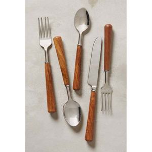 Cubiertos de acero inoxidable con mango de diseño de madera, espejo plateado pulido sencillo, gran necesidad - Product Image 1