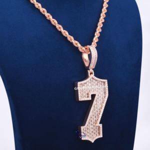 Custom Iced out Hip Hop VVS Lab Grown Diamond 7 Numeric Pendant 14Kt Rose Gold Rope Chain Collares de plata para hombres - Product Image 5