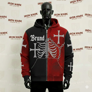 Sweat à capuche en coton 100% épais, coupe courte, délavé à l'acide, effet vieilli, avec broderie et strass, color block personnalisé, coupé-cousu, pour l'hiver - Product Image 1