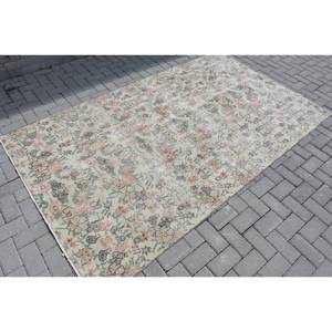 Alfombra de lana turca Vintage 4,9 pies X 8,3 pies Beige Rosa Patchwork diseño técnica de tejido plano para decoración de sala de estar látex - Product Image 2