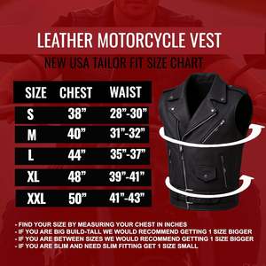 Gilet en cuir noir pour moto pour hommes - Gilets de moto pour adultes de club de moto - Product Image 6