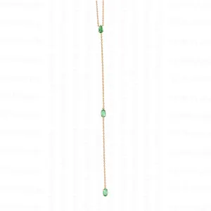 Hot Fashion Arrive Lariat Necklace 14k Solid Gold Prong Drop Natural Emerald Necklace Long Chain May Birthstone Fine Minimalist