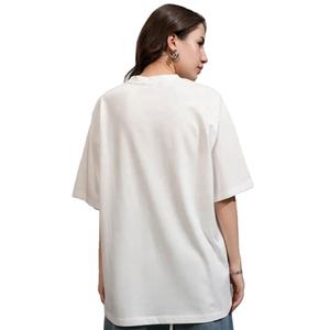 Venta al por mayor de las mujeres de cuello redondo 100% de algodón de manga corta Camiseta de gran tamaño con impresión digital y logotipo personalizable - Product Image 3