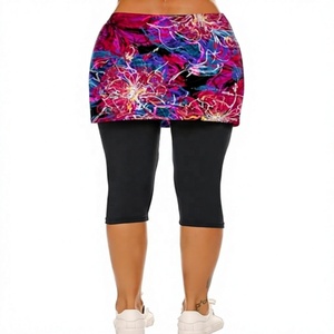 Jupe de yoga taille haute unie avec contrôle du ventre, legging évasé capri, extensible dans quatre directions, en coton et élasthanne, séchage rapide, respirant, pour femme - Product Image 3