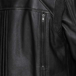 Blouson de motard vintage en similicuir noir pour homme, tenue légère et décontractée, avec col montant et logo sur le devant, style High Street - Product Image 3