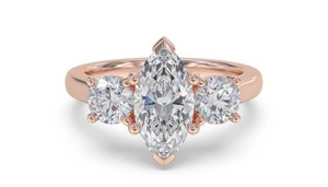 Modern Marquise And Round Cut Trilogy <b>Ring</b> 0.75 Ct Lab Grown <b>Diamond</b> In Platinum Contemporary Minimalist - Product Image 2