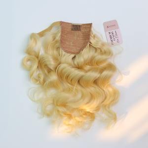Qualité de luxe 22 pouces couleur blonde Remy cheveux Wrap queue de cheval 100% vague naturelle Extensions de cheveux humains haut en - Product Image 1