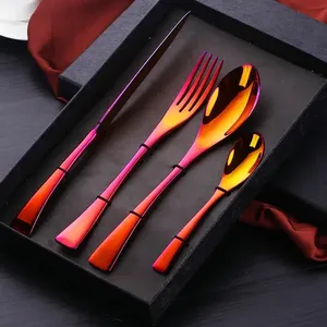 Stainless Steel Mirrored Polishe Multi Color Shade Stainless Steel Metal Flatware Set Silverware Kitchenware Utensils Spoon Knife & <b>Dessert</b> <b>Forks</b> Of 4 Cutlery - Product Image 1