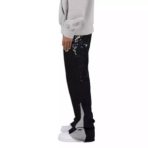 2024 último diseño personalizado blanco 100% pantalones de chándal de algodón alto suelto Flare Joggers rayas laterales hombres Unisex apilado Jogging primavera - Product Image 2