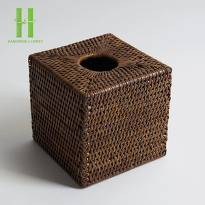 Natural Handcrafted Modern Square Rattan <b>Tissue</b> <b>Box</b> Cover Hand Woven Wicker <b>Tissue</b> Holder Metal Home Wedding Wholesale Available - Product Image 1