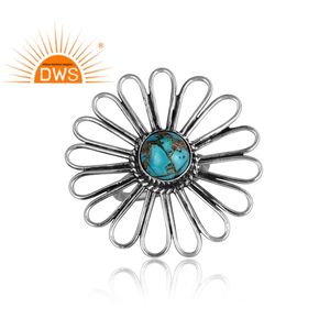 Mejor Venta de plata esterlina oxidada Mojave cobre turquesa piedra preciosa anillo de diseño floral fabricante de joyería personalizada - Product Image 3