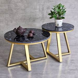 Modern Farmhouse Double <b>Sofa</b> <b>Table</b> with Stone Top and Iron Frame Nesting & Movable Side <b>Table</b> for Entry or Living Room TT68213 - Product Image 2