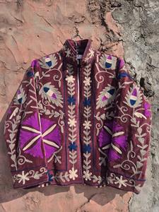 Velvet Suzani Embroidered Jacket: Bohemian Artisanal <b>Coat</b> - Product Image 5