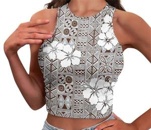 Top corto de manga corta holgado informal con cuello redondo personalizado para mujer, Top corto informal ajustado de algodón y poliéster para mujer - Product Image 4