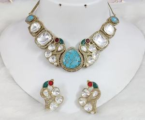 Conjunto de Collar y Pendientes Polki con Diseño de Pavo Real, Perfecto para Bodas, Ocasiones Festivas, Estilo Moderno y Étnico - Product Image 5