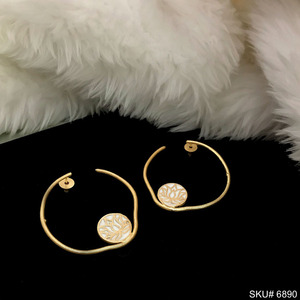 Designer Geometric Stud <b>Earrings</b> <b>Gold</b>-Plated Brass Jewelry Stunning Round Plain <b>Earrings</b> for Engagement Trendy Gift Idea - Product Image 1