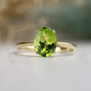 Vintage Peridot Engagement Oval Shaped Yellow Gold Plated 925 Solid Sterling Silver Genuine Peridot semiprecious fine Ring