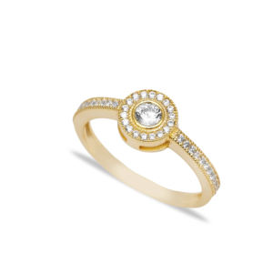 Anillo de Boda Clásico de Plata de Ley 925 Turca, Hecho a Mano, Minimalista y Delicado, con Piedra Redonda de Circonita Cúbica Transparente - Product Image 1