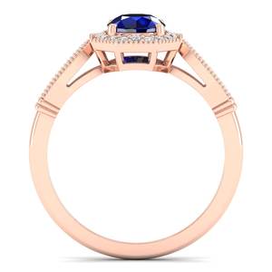 Anillo Halo de Plata de Ley 925 con Moissanita, Corte Brillante Redondo, 0.84 Ct, Gema de Zafiro Azul, Joyería, Precio de Fábrica REYES - Product Image 4