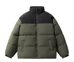 Chaqueta Acolchada para Hombre, Color Caqui, Cuello Alto, Cierre de Cremallera, Resistente al Viento, Informal, Invierno, Color Sólido, Relleno Grueso de Poliéster, Corta - Product Image 3