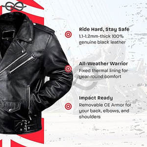Chaqueta de motorista de cuero negro genuino estilo Vintage para hombre, chaqueta de motorista de tela ODM personalizada resistente al agua con forro térmico - Product Image 3