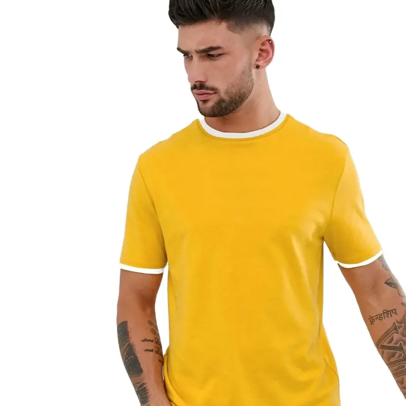 T-shirt personnalisé pour hommes, teinté en jaune, style sonnerie, t-shirts lourds surdimensionnés pour hommes, chemise à col rond 100% coton