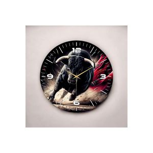 Reloj de pared de mesa de madera silencioso de 50cm con Bull Animal Black Print Pattern Gift Product - Product Image 2