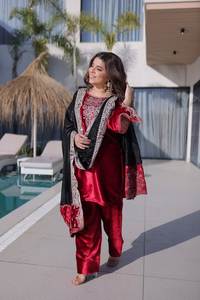 Conjunto de Traje Bordado en Terciopelo Azul al por Mayor con Dupatta, Elegante Vestido Étnico Indio para Fiesta, Salwar Kameez de Diseñador para Mujer - Product Image 4