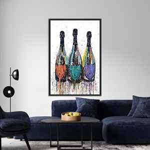 Champagne Bottles Canvas Print: Modern Kitchen Wall Art,BLACK <b>FRAMED</b> CANVAS - Product Image 1
