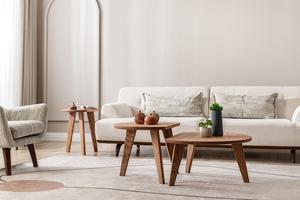 Table basse en chêne en forme de D, mobilier scandinave, table basse, surface plane - Product Image 5