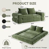 Sofá Cama Convertible 4 en 1, Sofá Cama Plegable de 76 Pulgadas, Tapicería de Pana Ancha, Colchón sin Estructura