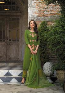 Pure Cotton Kurti Set with Thread Mirror Work Fancy Cotton Pant Bottom with Pure <b>Organza</b> Duppata Suit - Product Image 6