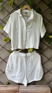 Conjunto de pantalones cortos de mujer de talla grande de alta calidad al por mayor Mulmul algodón suave cintura elástica transpirable cuadros cómodo para - Product Image 5