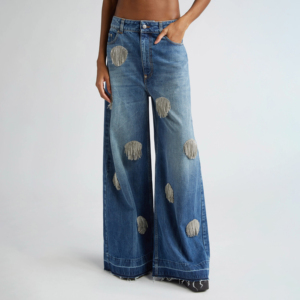 Pantalones vaqueros de pierna ancha de tiro medio a la moda para mujer, pantalones vaqueros holgados elásticos de ajuste holgado con bolsillos, pantalones vaqueros acampanados - Product Image 3