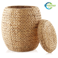 Panier à linge rond vietnamien naturel en jacinthe d'eau avec poignées-Panier durable et spacieux pour l'organisation de la maison