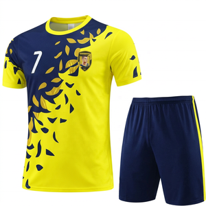 Conjunto de Camiseta de Fútbol Azul y Amarilla para Hombre, Manga Corta, Cuello en V, Transpirable, Poliéster, Talla Grande, Uniforme de Fútbol de Verano para Adultos, Corte Regular - Product Image 3
