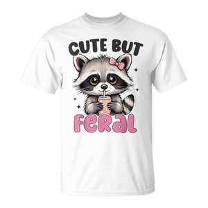 Camiseta con estampado digital de mapache lindo pero salvaje para niñas pequeñas, manga corta, cuello redondo - Product Image 1