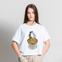 Kaos Kanvas Kasual Longgar Ramah Lingkungan Cetak Digital Wanita XS/SM 'Dancing Merde D'artiste' 100% Katun Karakter Pendek