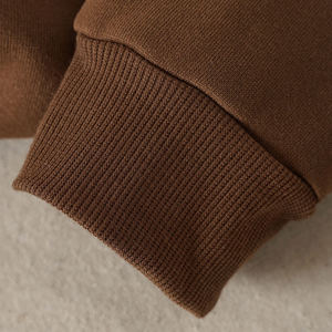 Marron couleur unie bonne qualité avec le meilleur prix femmes vêtements d'extérieur Double face coton col rond goutte épaule pull sweat - Product Image 6