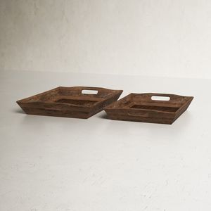 Plateau en bois de qualité supérieure de couleur mangue naturelle avec forme rectangulaire et poignées robustes, idéal pour un usage quotidien - Product Image 3