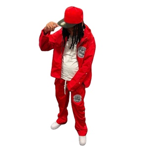 ชุดเซ็ตเสื้อแจ็คเก็ตและกางเกงขายาวผ้าฝ้ายหนานุ่มแบบมีฮู้ดสำหรับผู้ชาย  แบบสั่งทำพิเศษ  ชุดวอร์มกันลม - Product Image 6