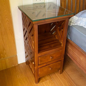 Modern Sustainable Durable Functional Teak <b>Telephone</b> <b>Table</b> <b>with</b> 1 Shelf and 2 <b>Drawers</b> Classy Coffee <b>Table</b> for Home Living Room - Product Image 6