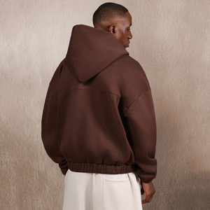 Sweat-shirt à capuche mi-zippé surdimensionné, avec poche centrale, décontracté pour l'hiver et l'automne, streetwear, marron, coupe ample, vêtements de détente - Product Image 2