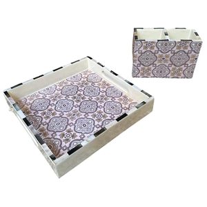 Plateau de service en bois rectangle à motif moderne fait main avec incrustation de nacre pour plateaux décoratifs de mariage Diwali Ramadan - Product Image 4