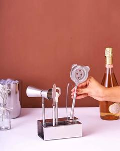 Ensemble d'outils de bar en acier inoxydable de qualité supérieure avec support compact, outils professionnels de mélange de cocktails pour bar à domicile et cadeaux - Product Image 3