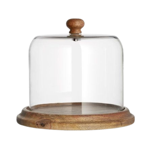 Wholesale Hot Sale Kitchenware Customized Clear Large <b>Glass</b> <b>Cake</b> <b>Dome</b> Cover <b>With</b> Wood <b>Stand</b> Display <b>Stand</b> or Wedding Party Etc - Product Image 1