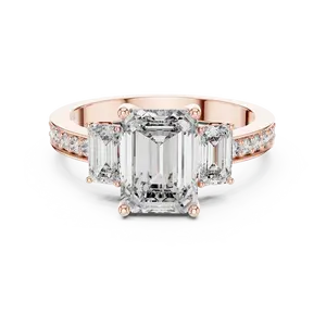 แหวนหมั้นเพชรทรงมรกตแบบทริโลจี ชุบทอง/เงิน/โรสโกลด์ น้ำหนัก 3.3 กรัม - Product Image 1